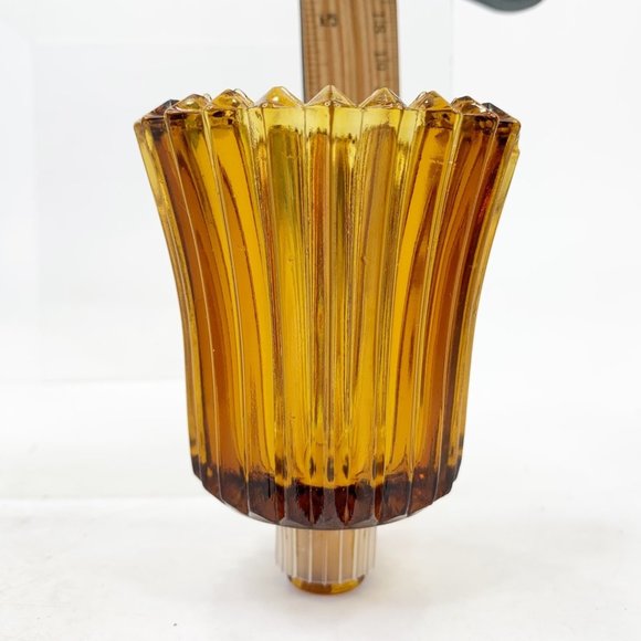 3 Homco Peg Votive Cup Candle Holder Amber Glass Ribbed Autumn Fall Home Decor - Picture 2 of 10